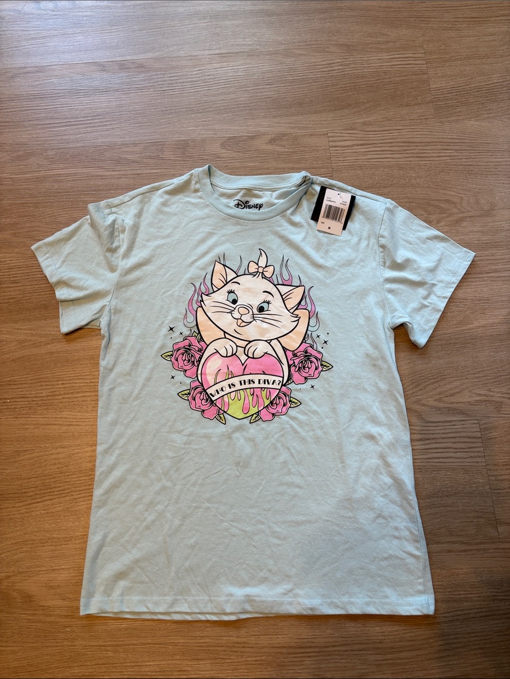 NWT Disney Women’s M Aristocats Marie Graphic Tee Light Blue